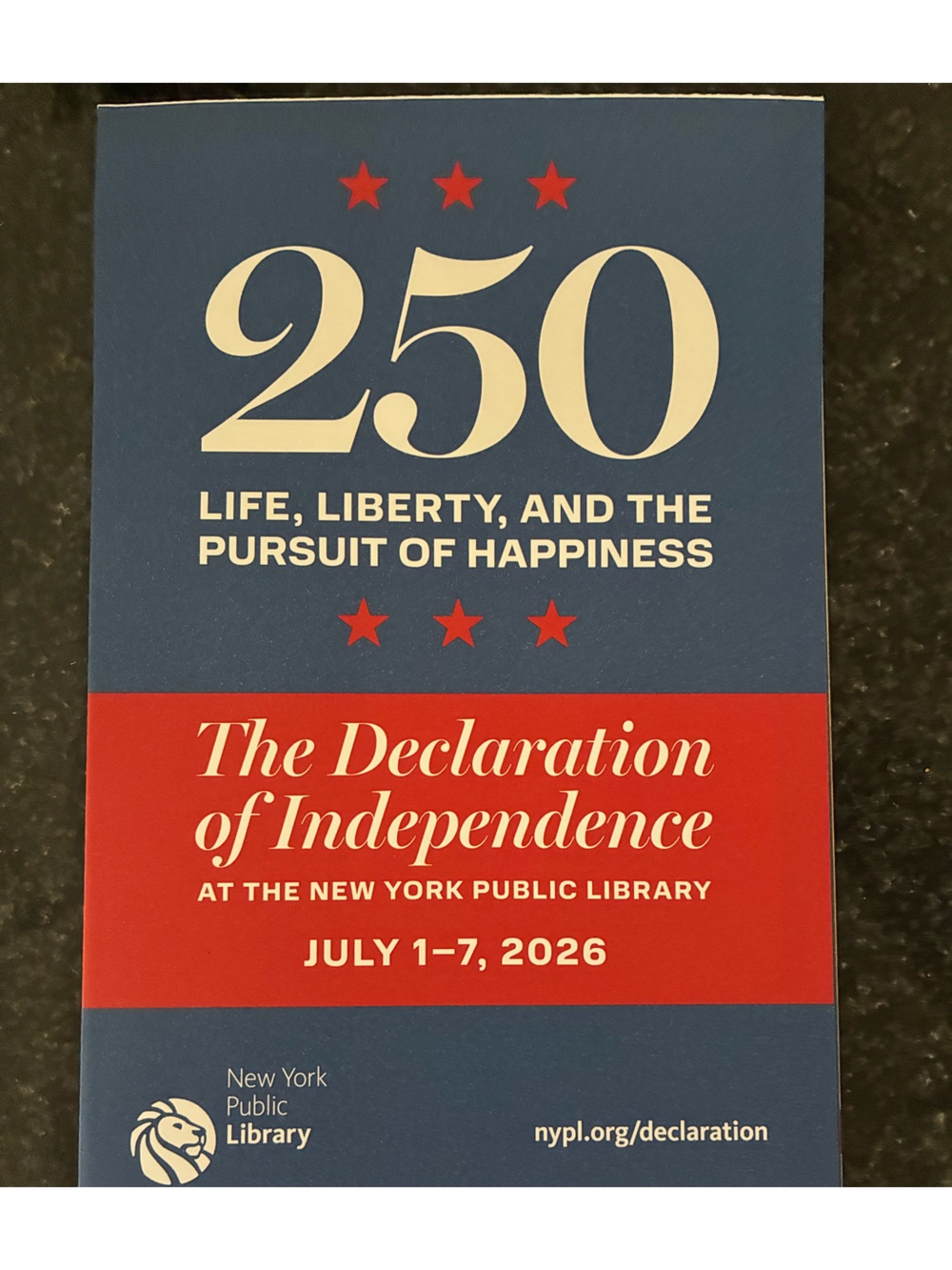 America 250 - NYPL Declaration Of Independence Display Booklet Summer 2026